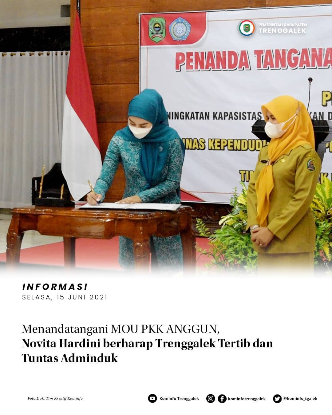Menandatangani MOU PKK ANGGUN, Novita Hardini Berharap Trenggalek Tertip dan Tuntas Adminduk
