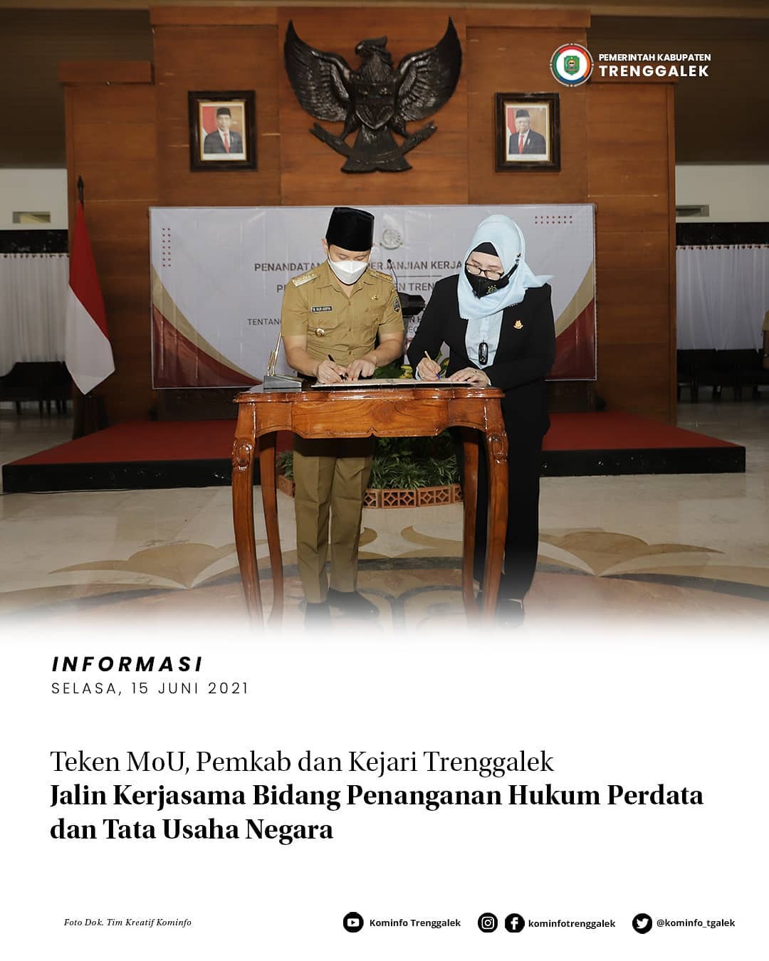 Teken MOU, Pemkab dan Kejari Trenggalek Jalin Kerjasama Bidang Penanganan Hukum Perdata dan Tata Usaha Negara