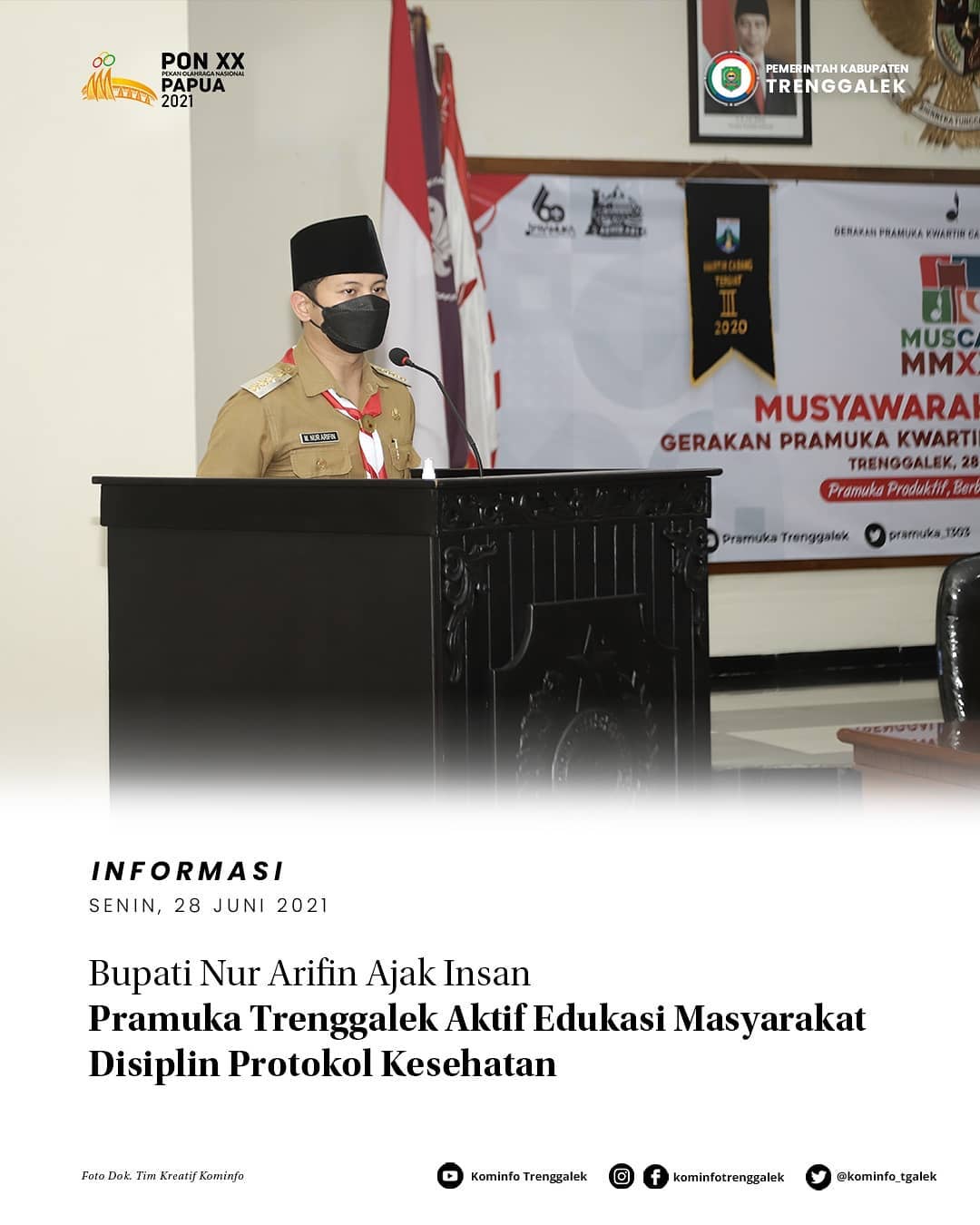 Bupati Nur Arifin Ajak Insan Pramuka Trenggalek Aktif Edukasi Masyarakat Disiplin Protokol Kesehatan