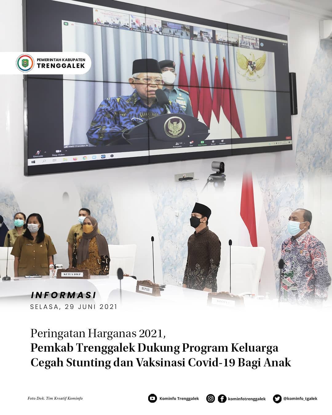 Peringatan Harganas 2021, Pemkab Trenggalek Dukung Program Keluarga Cegah Stanting Dan Vaksinasi Covid-19 Bagi Anak