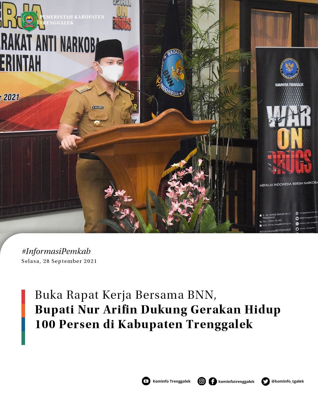Buka Rapat Kerja Bersama BNN, Bupati Nur Arifin Dukung Gerakan Hidup 100 Persen di Kabupaten Trenggalek