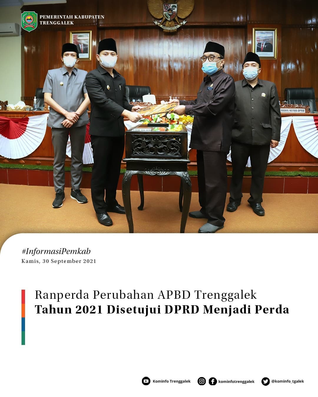 Ranperda Perubahan APBD Trenggalek Tahun 2021 Disetujui DPRD Menjadi Perda