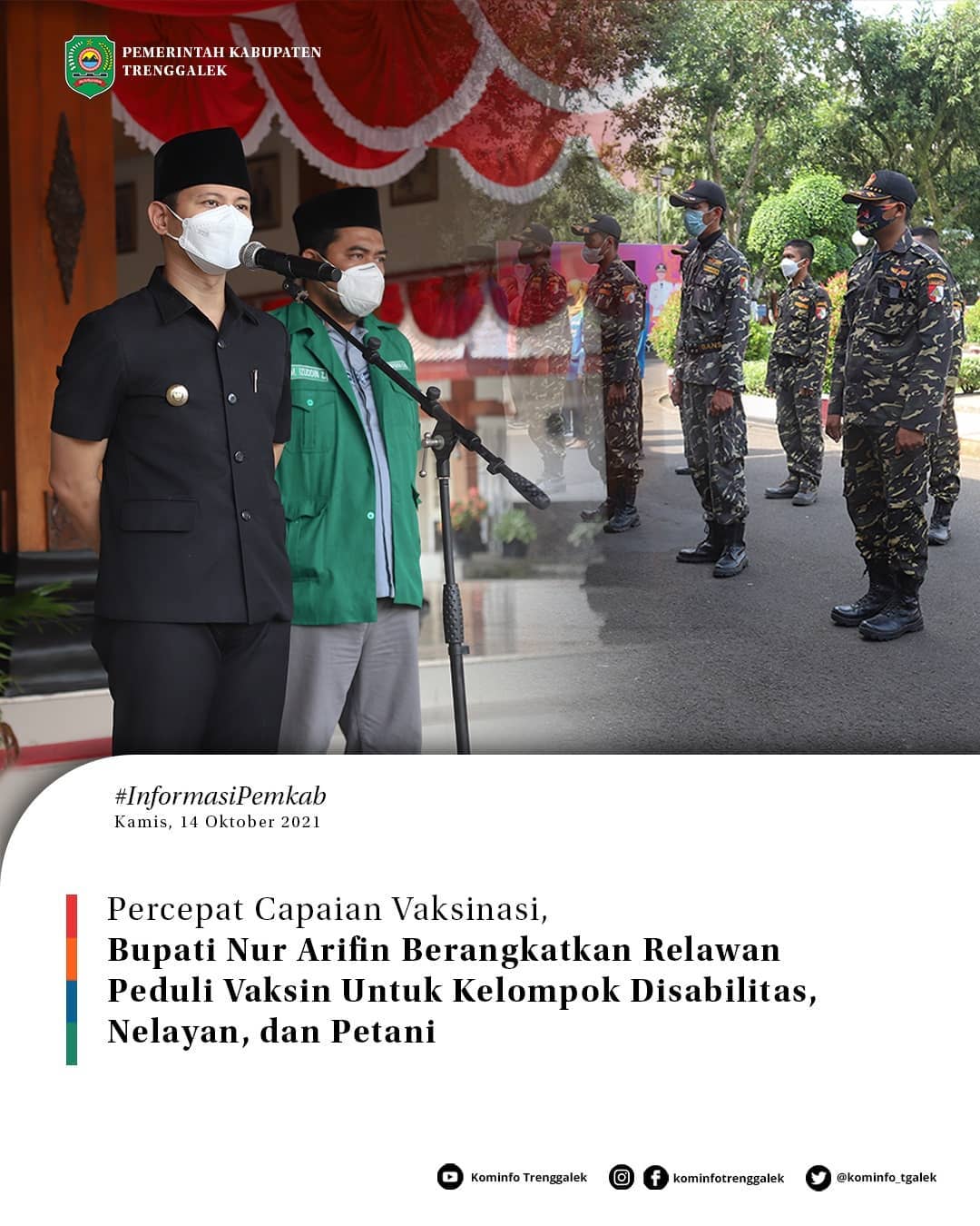 Percepat Capaian Vaksinasi, Bupati Nur Arifin Berangkatkan Relawan Peduli Vaksin Untuk Kelompok Disabilitas, Nelayan dan Petani