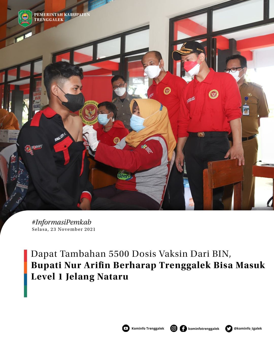 Dapat Tambahan 5500 Dosis Vaksin Dari BIN, Bupati Nur Arifin Berharap Trenggalek Bisa Masuk Level 1 Jelang Nataru