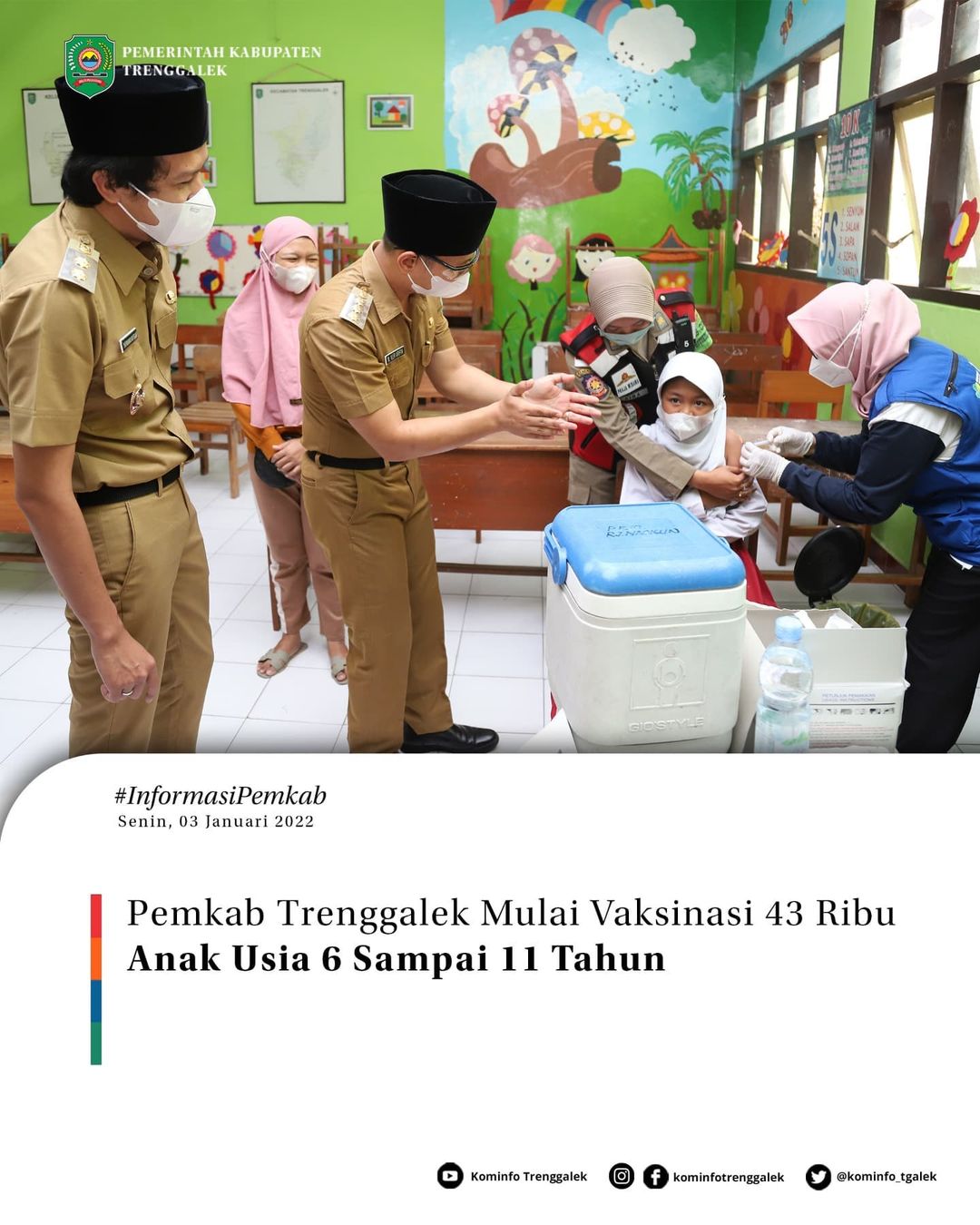 Pemkab Trenggalek Mulai Vaksinasi 43 Ribu Anak Usia 6 Sampai 11 Tahun