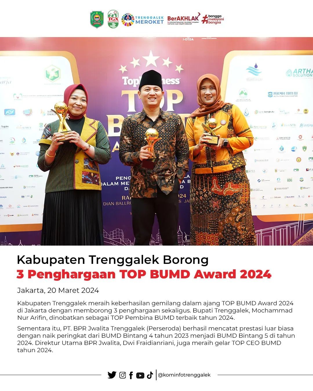 Kabupaten Trenggalek Meraih 3 Penghargaan TOP BUMD Award 2024