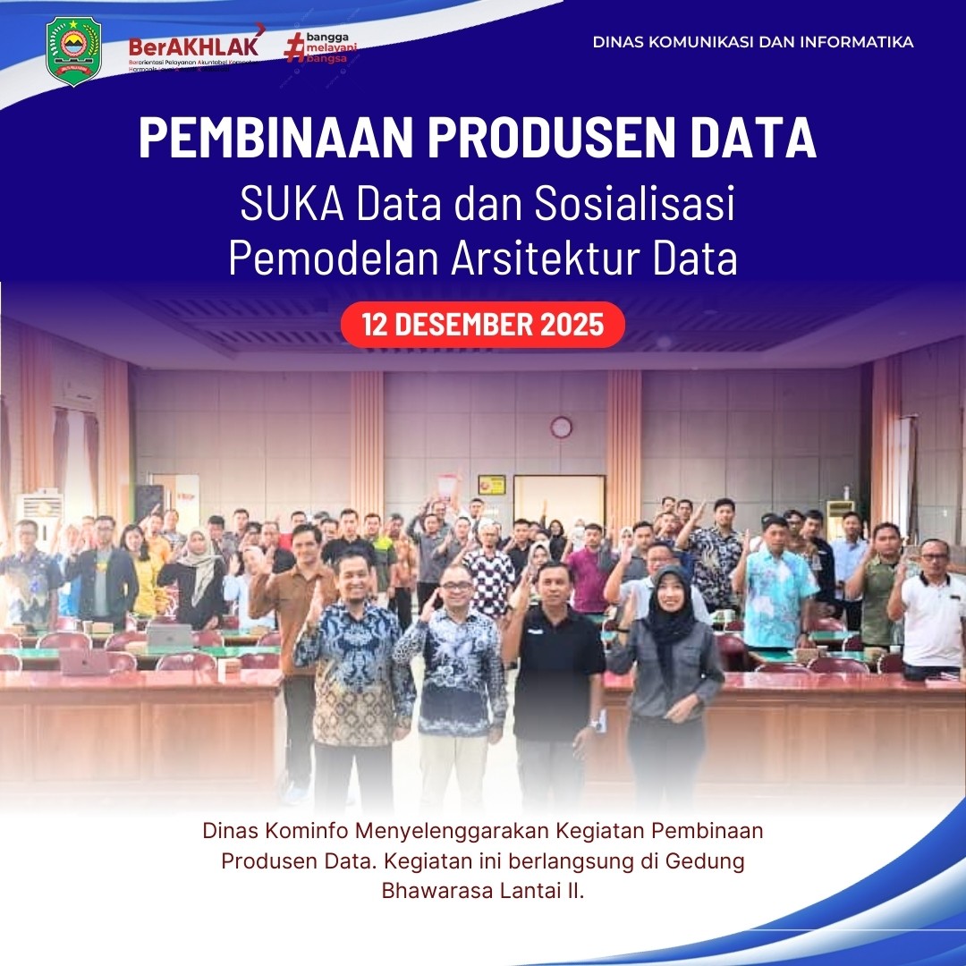 Dinas Kominfo Menyelenggarakan Kegiatan Pembinaan Produsen Data : SUKA Data dan Sosialisasi Pemodelan Arsitektur Data 