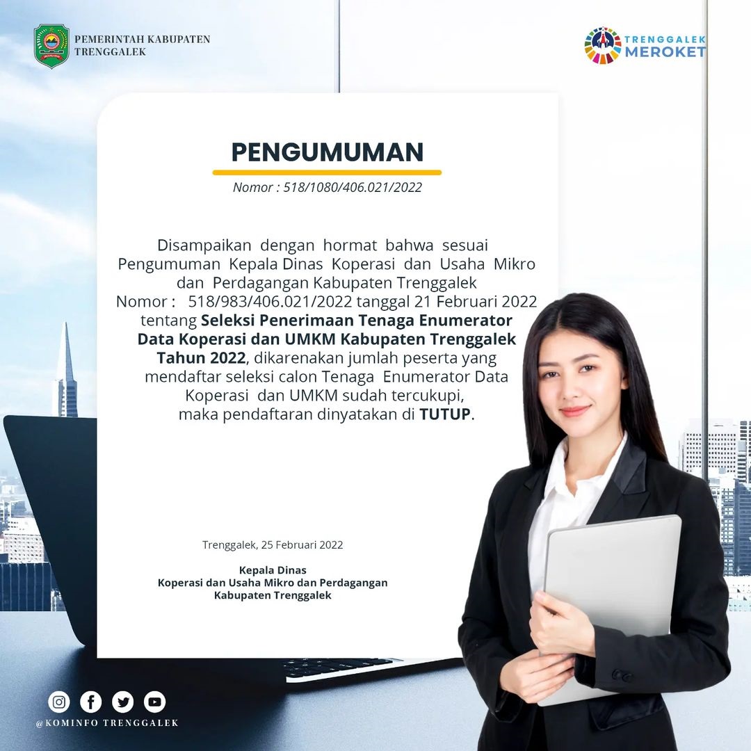 Pengumuman Penutupan Tenaga Enumerator Data Koperasi dan UMKM Kabupaten Trenggalek